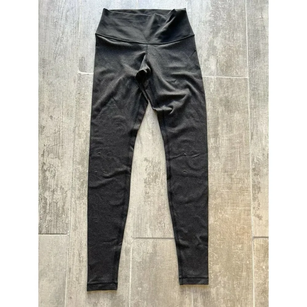 LULULEMON Wunder Under Wee Stripe Heathered Black Leggings Luon RARE Roll Down 6